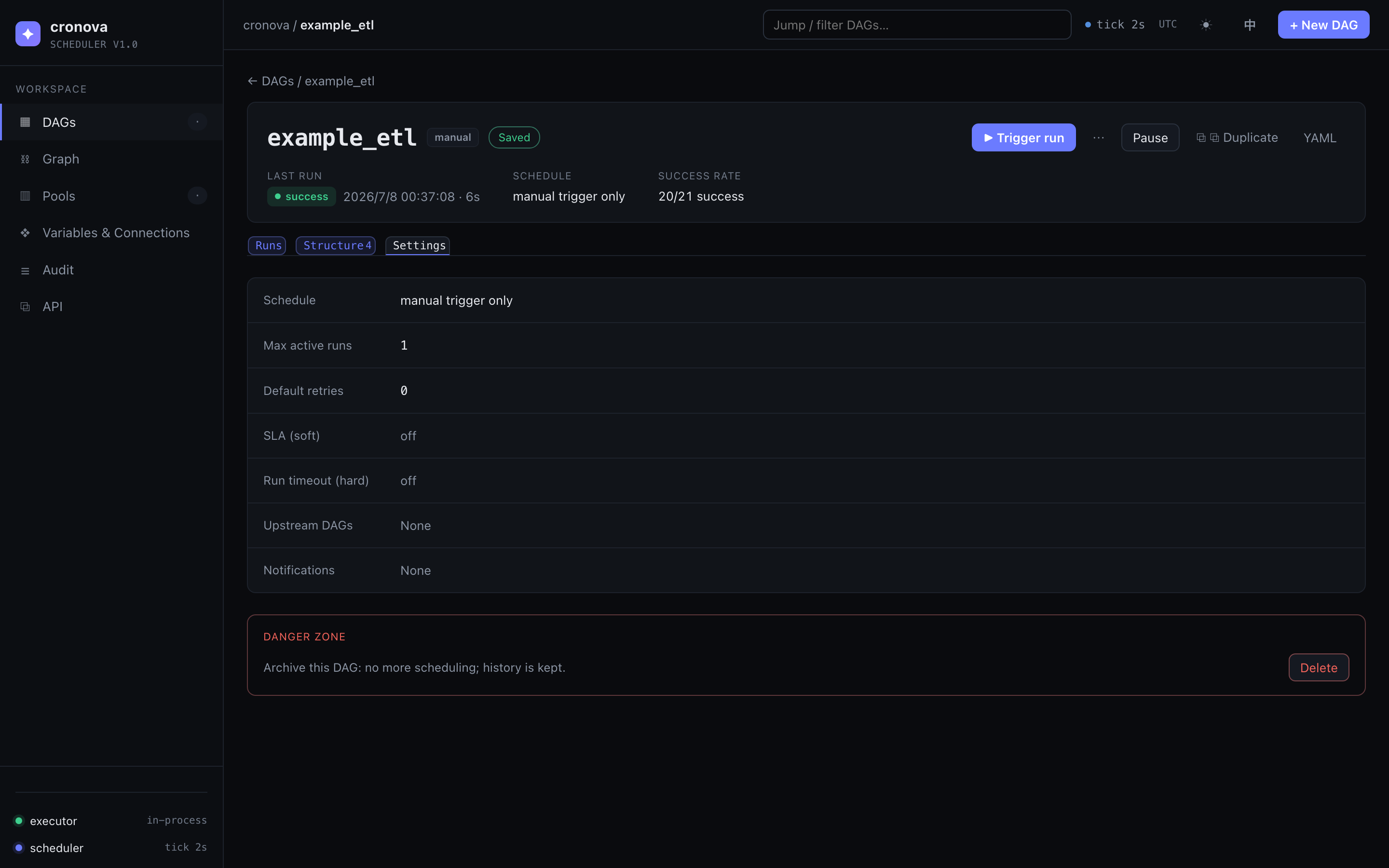 DAG settings tab